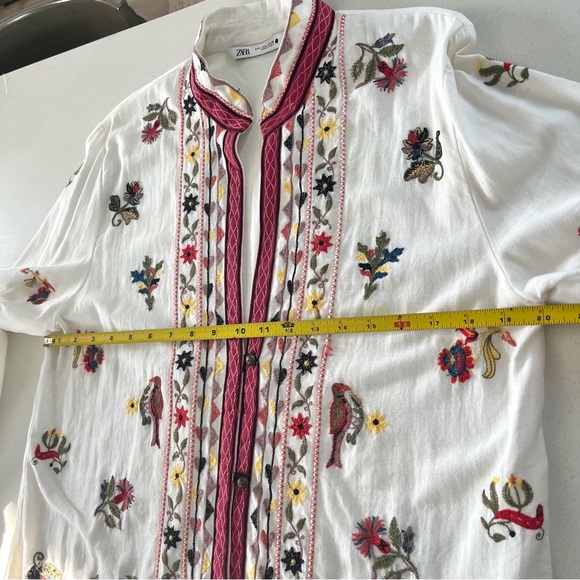 Zara Embroidered Linen Blend Floral Bird Jacket Shirt - Picture 15 of 17